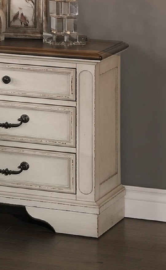 New Traditional Look Wooden Nightstand Drawers Bed Side Table Polished White Finish