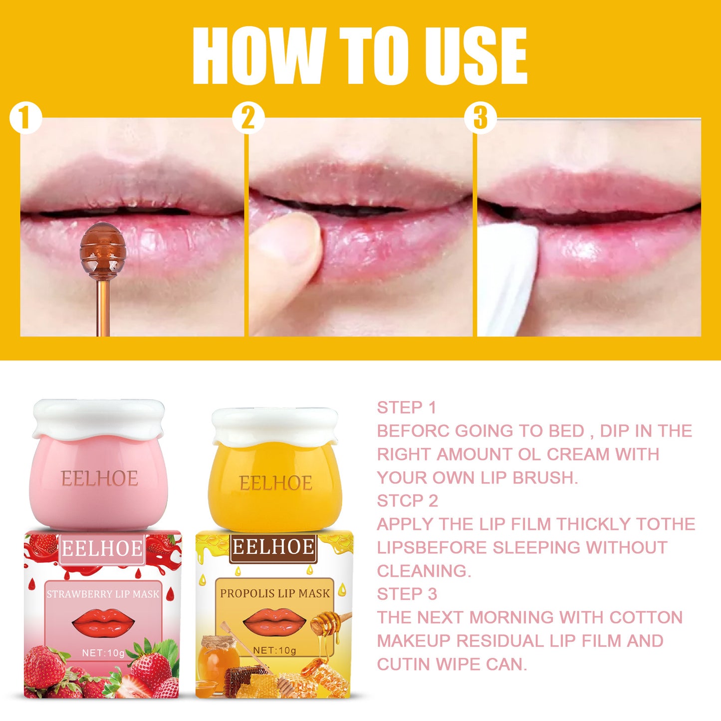 Strawberry Honey Lip Mask With Lip Brush Moisturizing