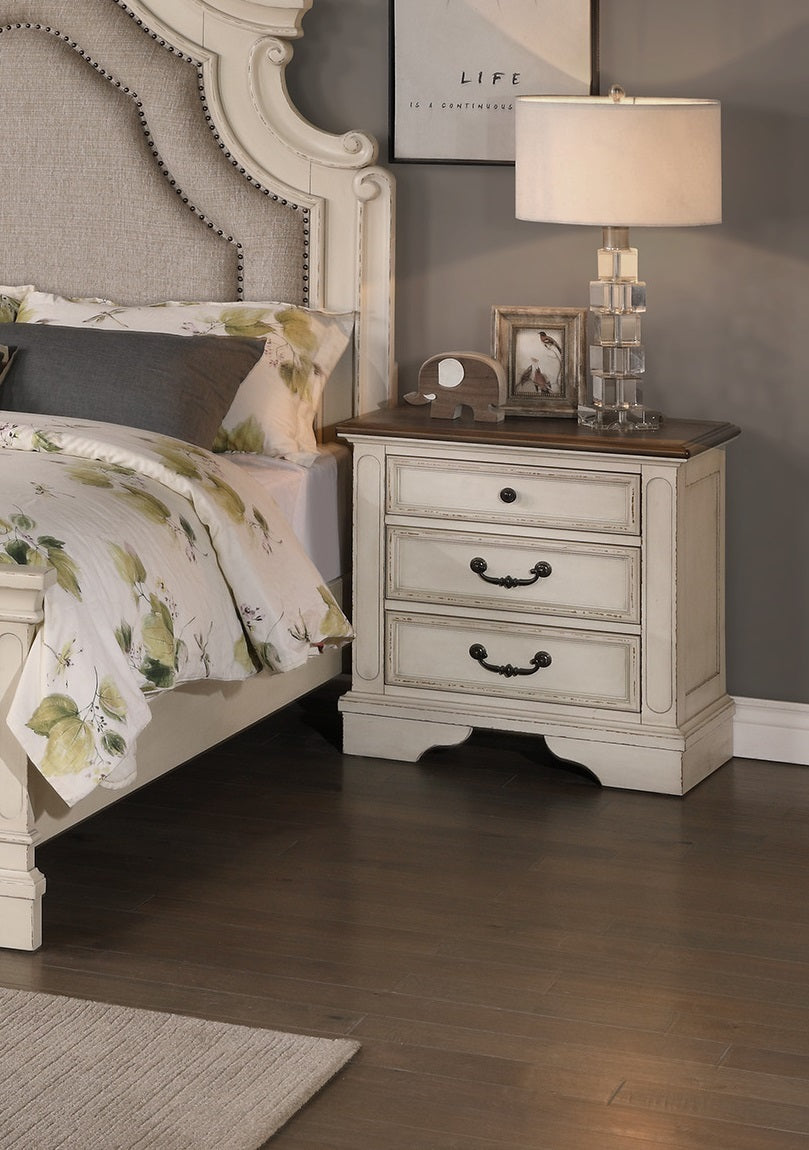 New Traditional Look Wooden Nightstand Drawers Bed Side Table Polished White Finish