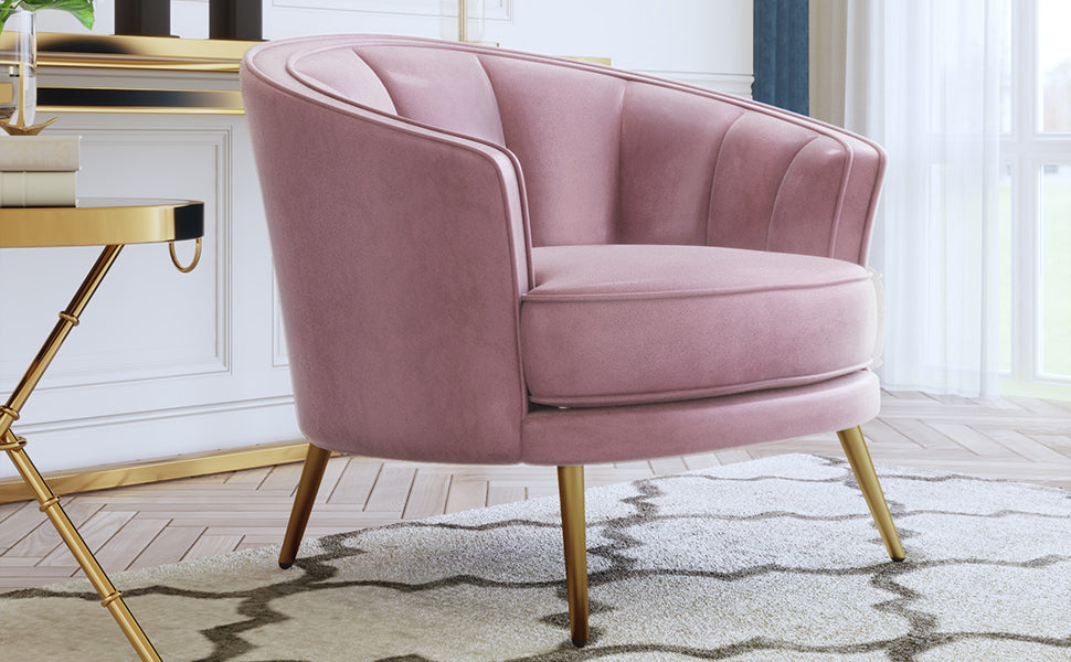 Modern Velvet Accent Barrel Chair (Pink)