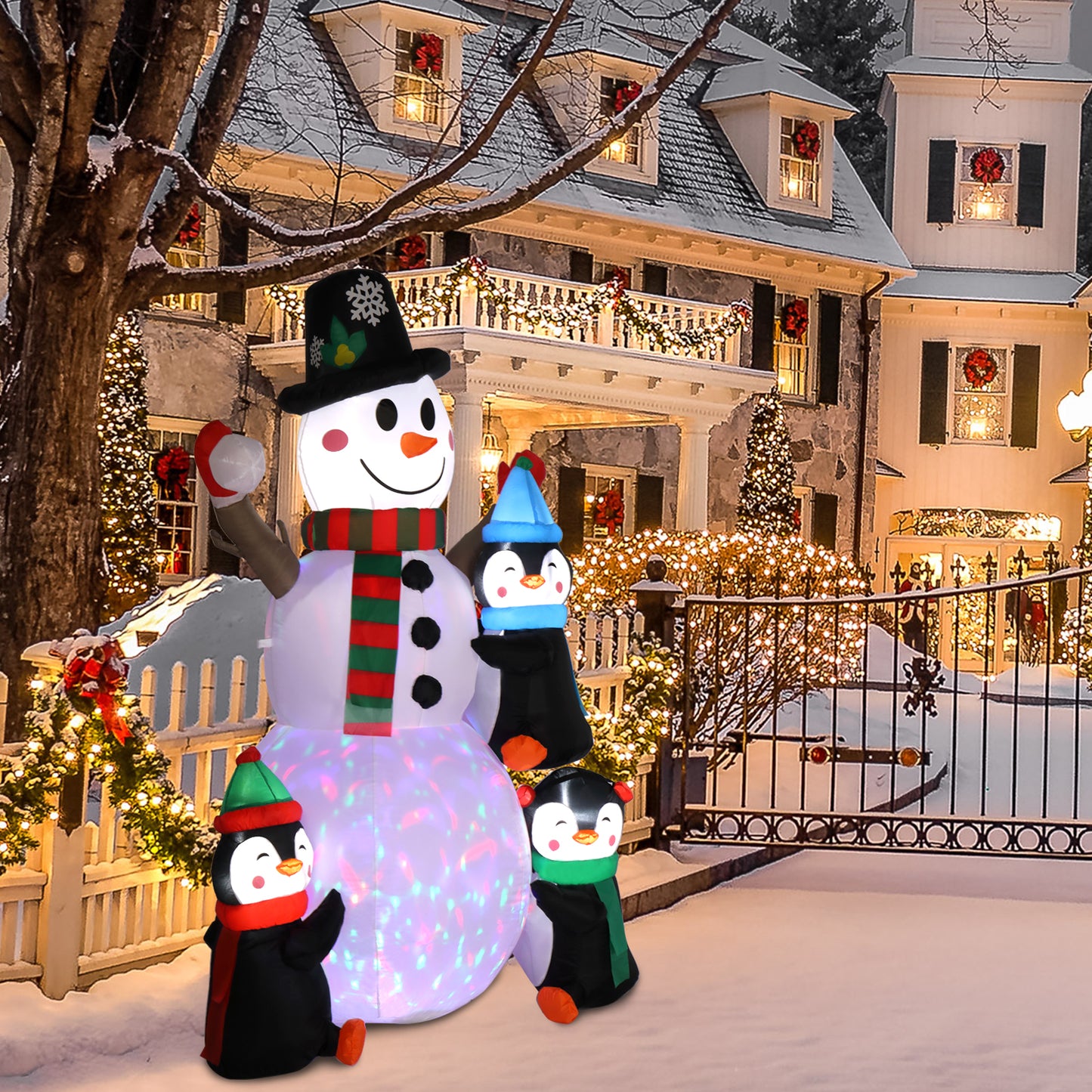6ft With 3 Penguins, 4 Light Strings, 1 Colorful Rotating Light Inflatable