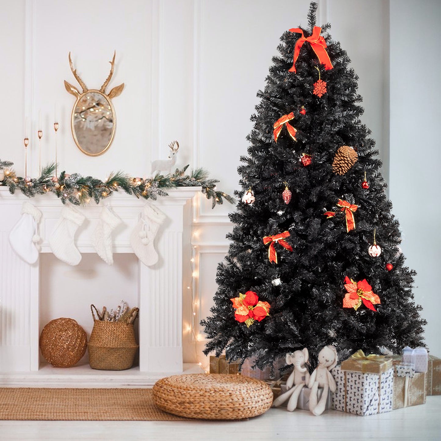 7.5ft 2500 Branches Without Lights Without Pine Cones Tied Tree Structure Christmas Tree Black