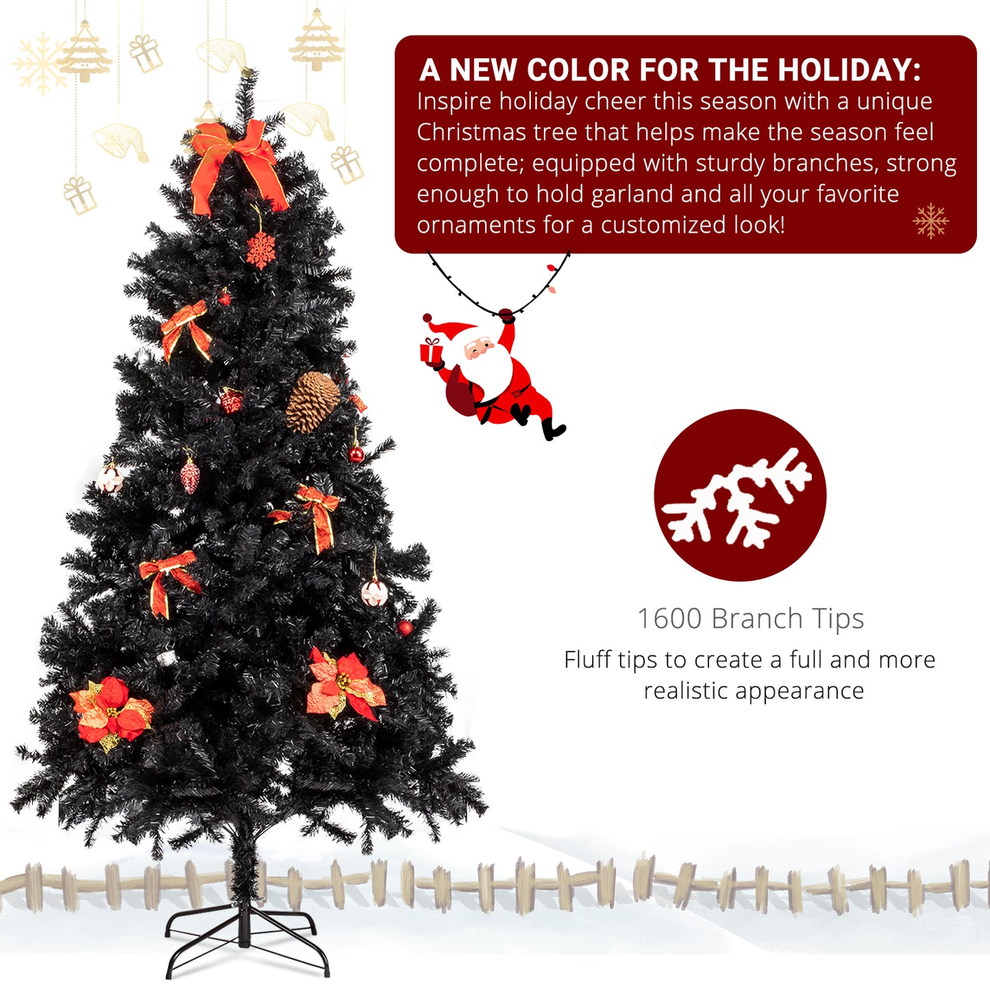 6ft 1600 Branch PVC Branch Iron Bracket Christmas Tree Black