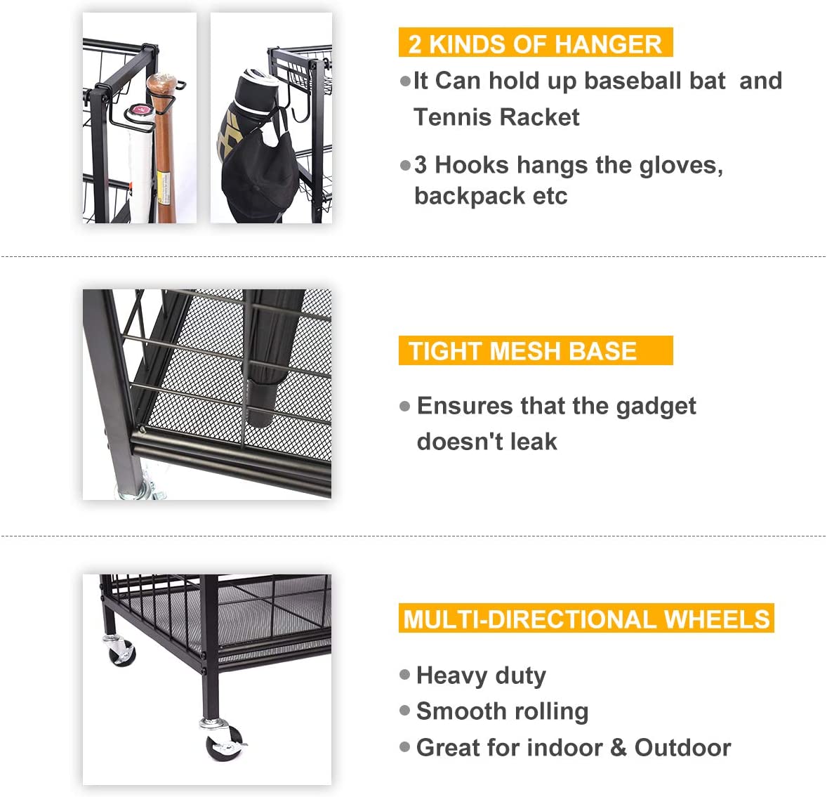 Sports Gear Basketball Storage with Baskets and Hooks