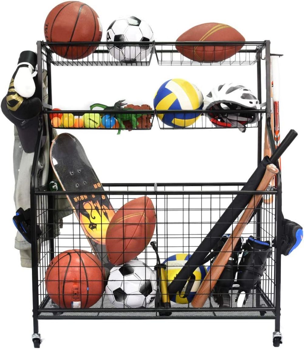 Sports Gear Basketball Storage with Baskets and Hooks