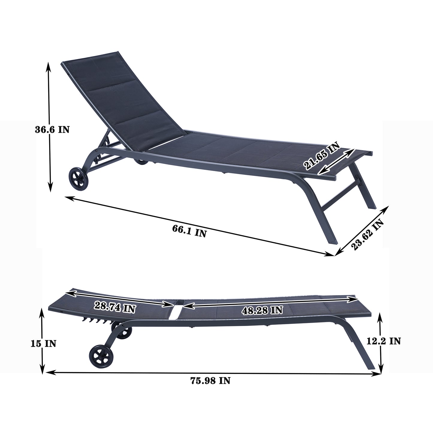 Outdoor Chaise Lounge Chair,Five-Position Adjustable Metal Recliner,Black