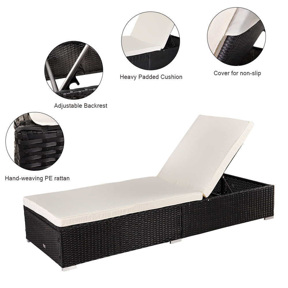 Outdoor Leisure Rattan Furniture Pool Bed / Chaise (Single Sheet)-Black