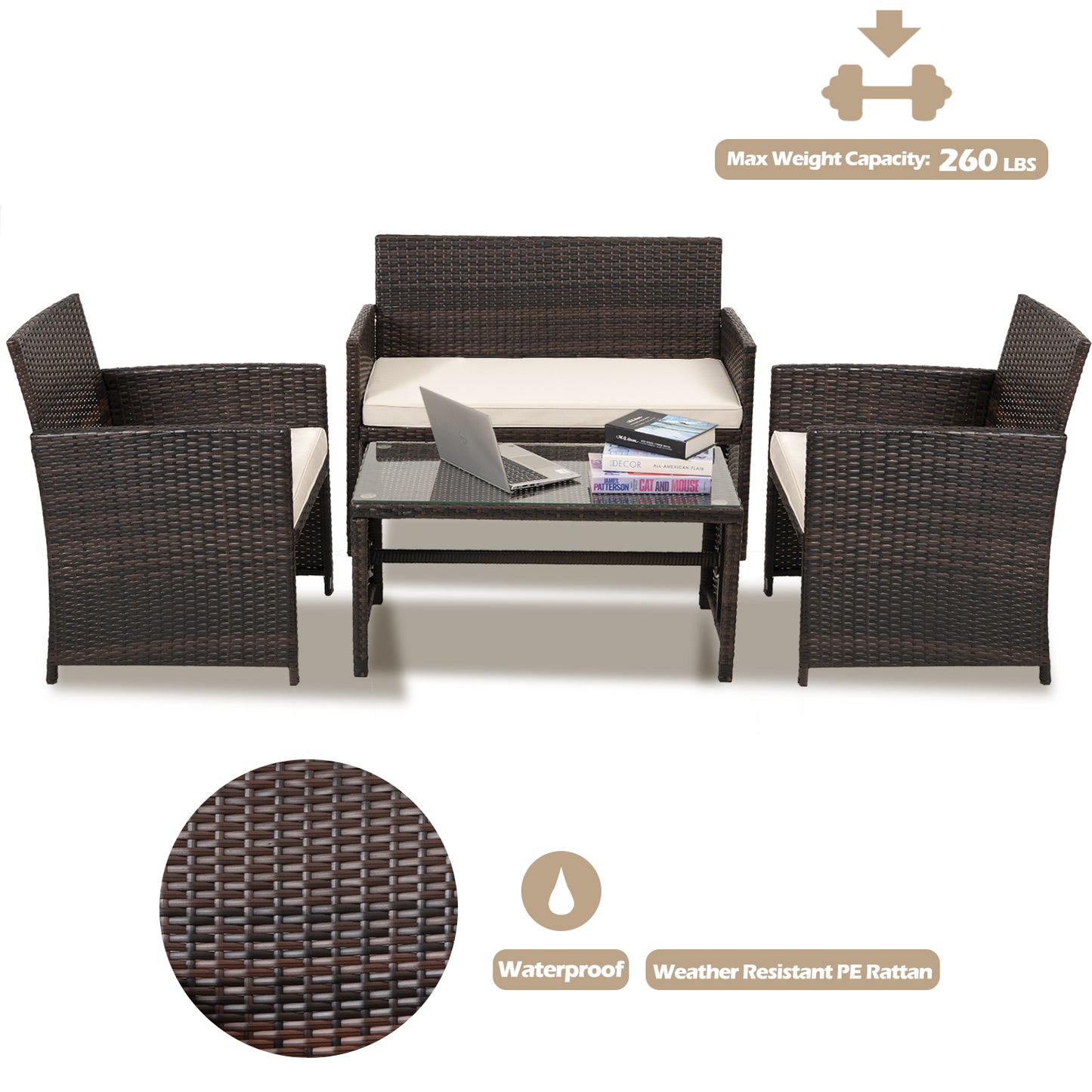 Cpintltr 4 Pieces Outdoor Wicker Furniture Sets