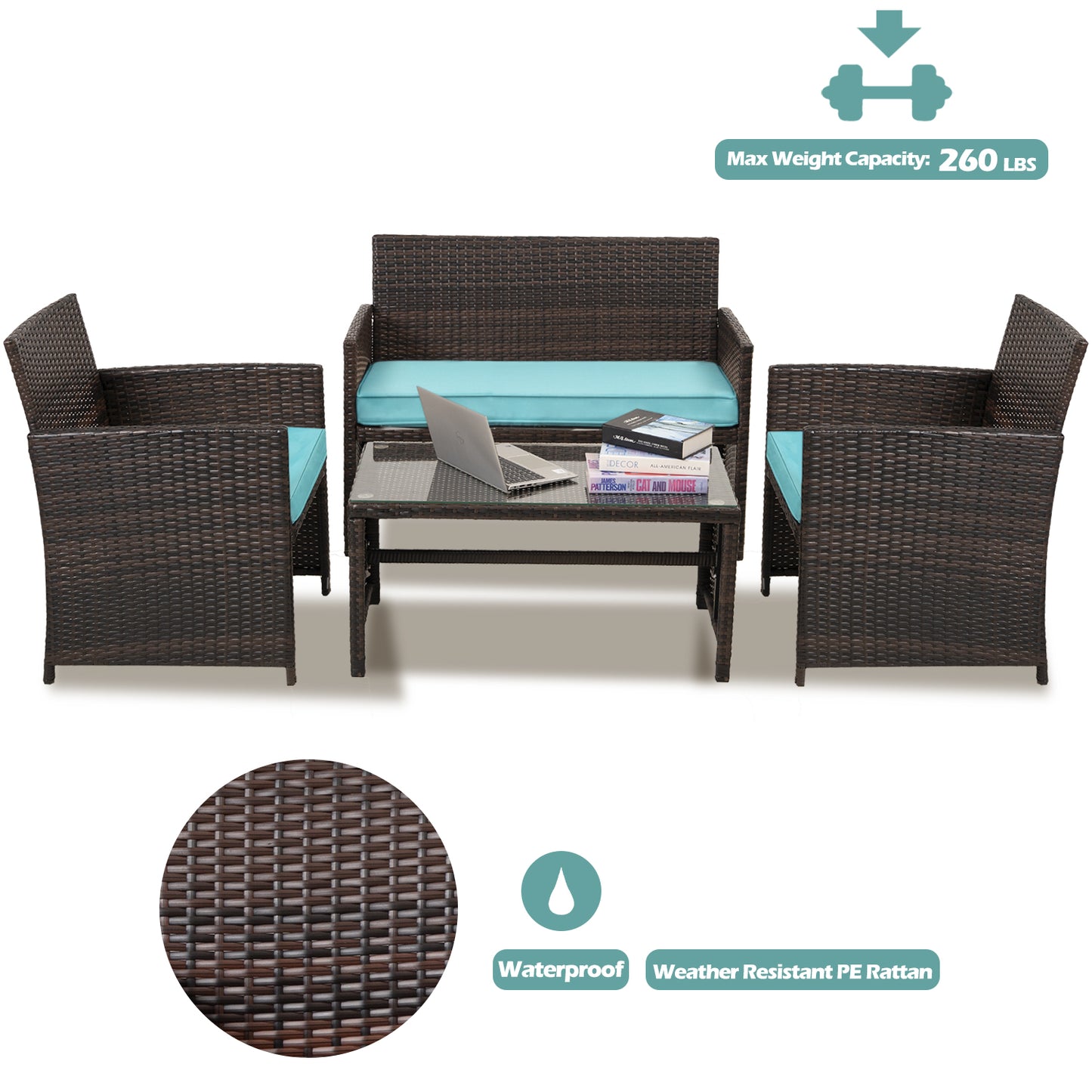 Cpintltr 4 Pieces Outdoor Wicker Furniture Sets PE Rattan