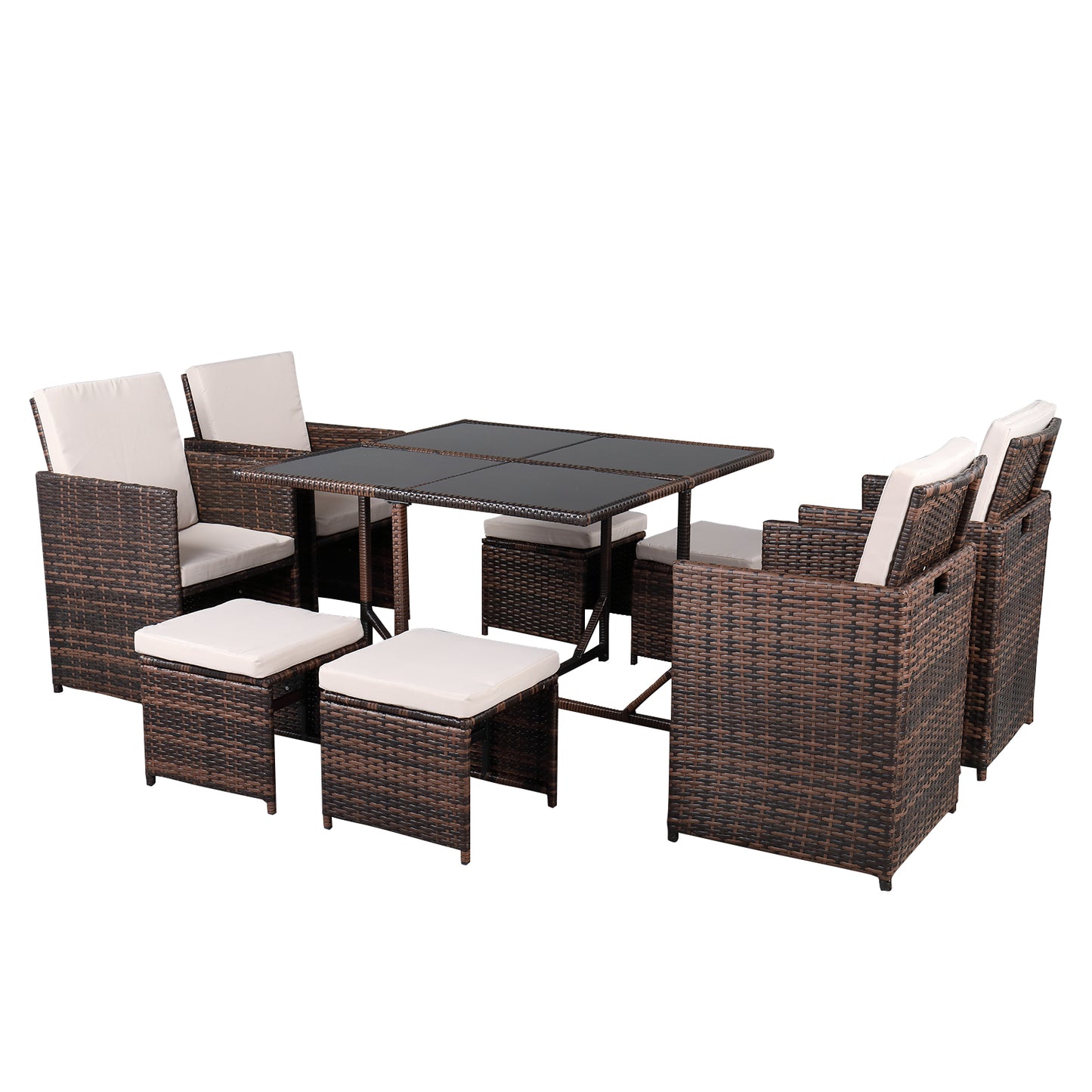 Nine-Piece Table And Chair Set-1 (1/3) Brown Gradient