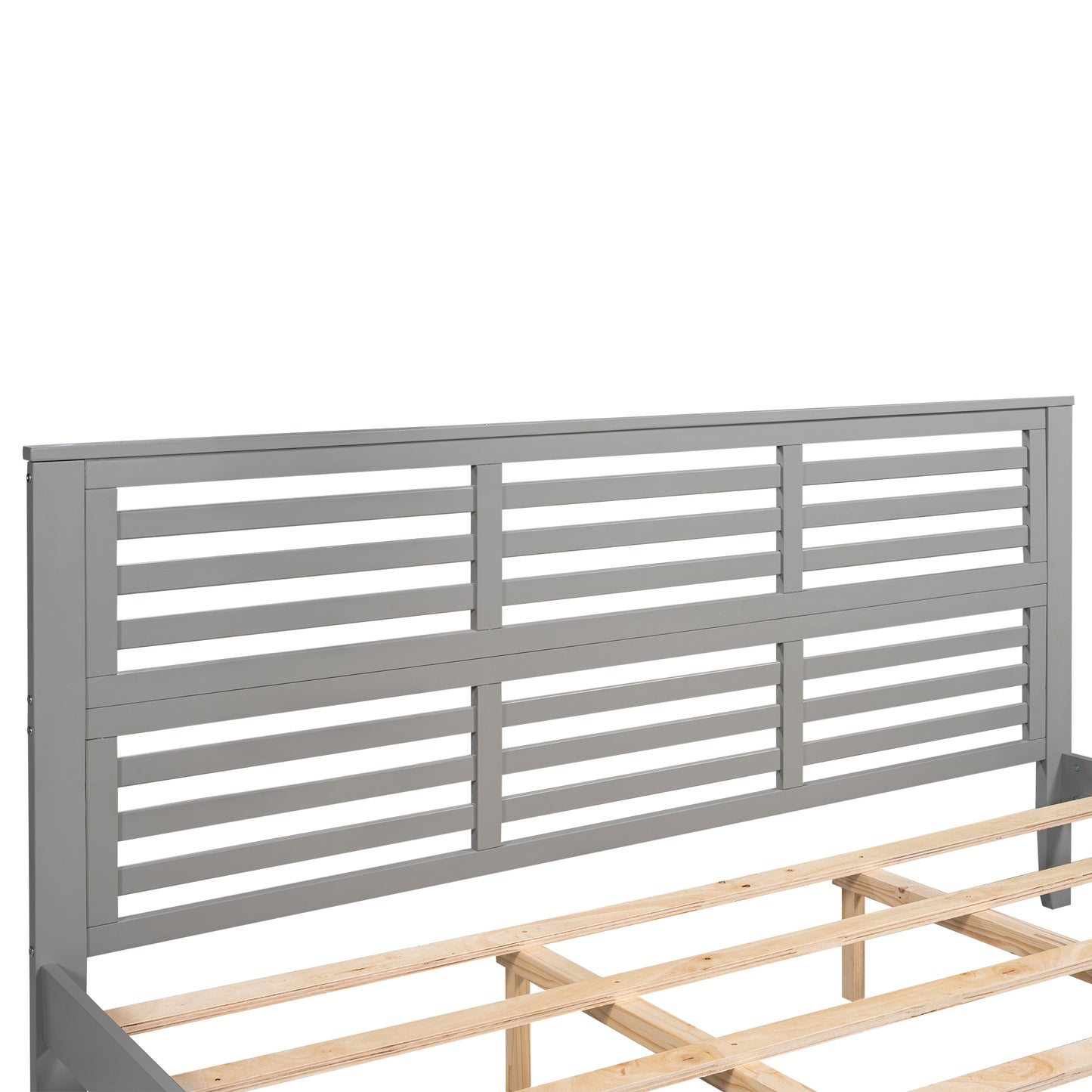 Platform bed with horizontal strip hollow shape, King size, gray （New）