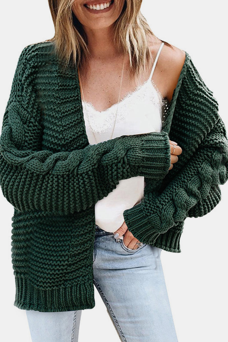 Open Front Cable Knit Sleeve Cardigan