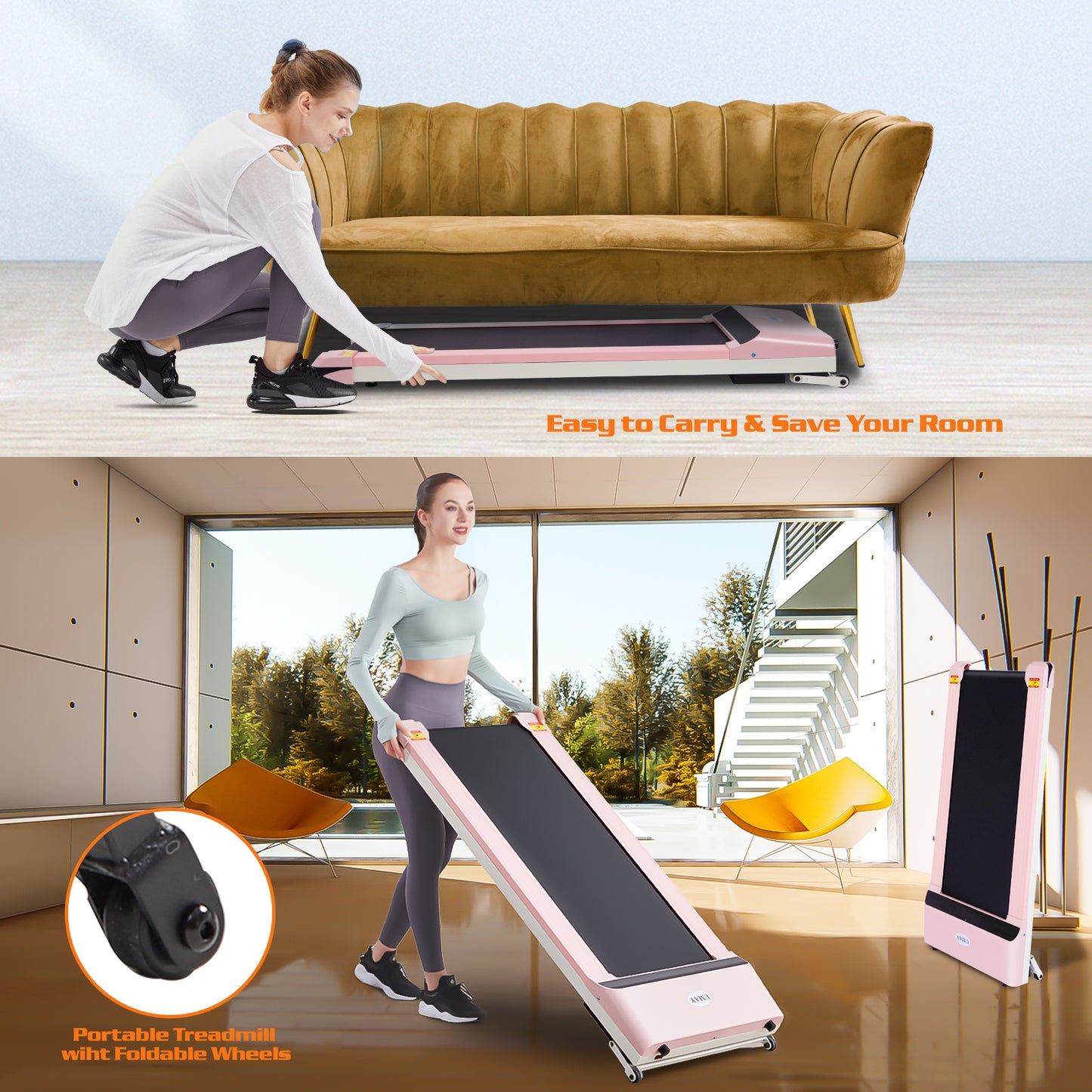 Portable Treadmill Under Desk Walking Pad Flat Slim Treadmill with LED Display