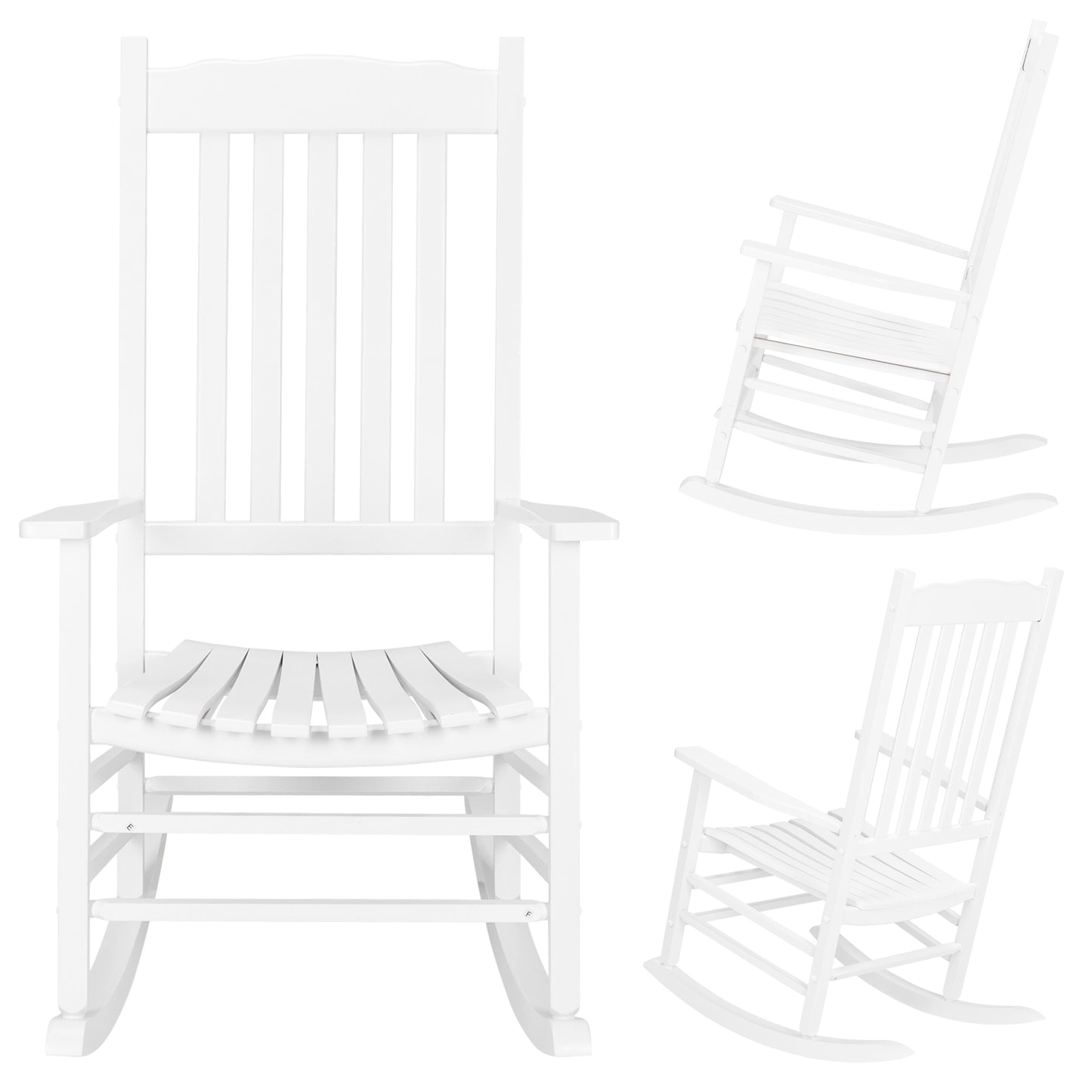 68.5*86*115CM Square Wooden Rocking Chair Wavy Backboard White