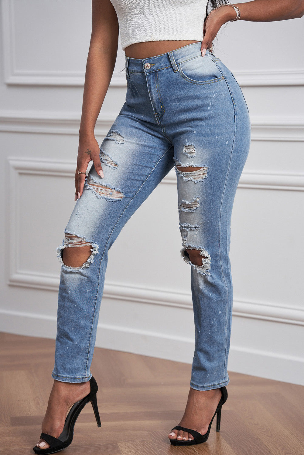 Ripped Straight Leg Jeans