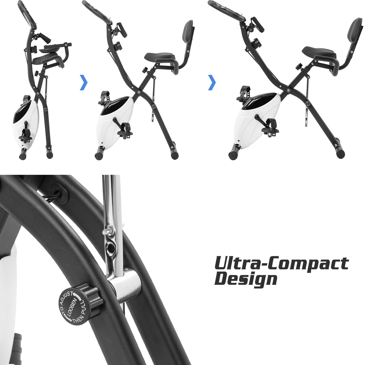 Folding Exercise Bike, Fitness Upright and Recumbent X-Bike with 10-Level Adjustable Resistance
