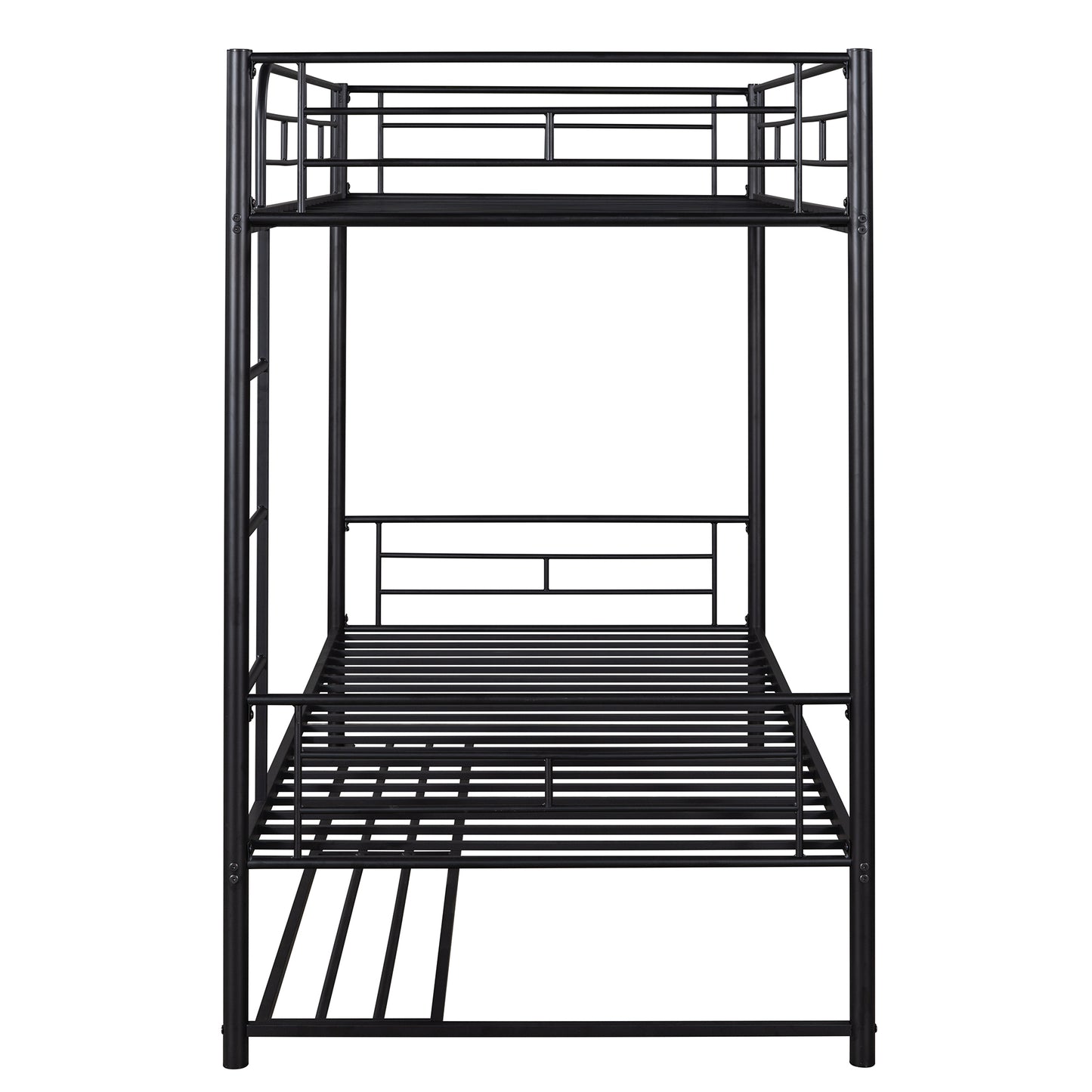 Twin Over Twin Metal Bunk Bed with shelf and Slatted Support