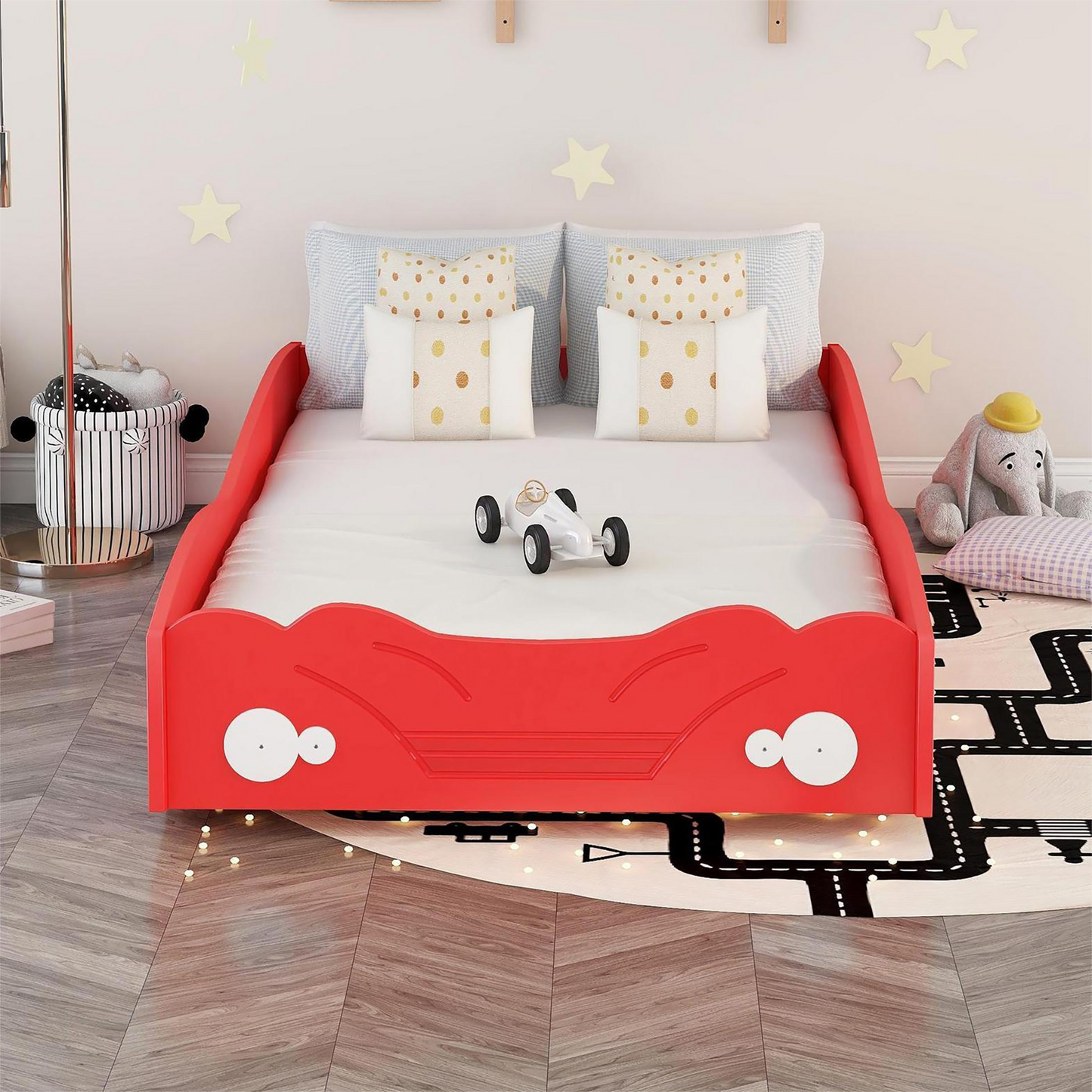 Twin Size Car-Shaped Platform Bed (Red)