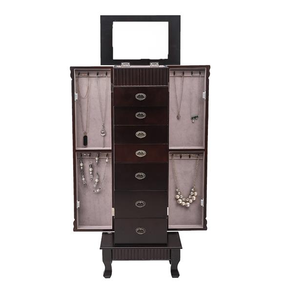 Standing Jewelry Armoire Cabinet Makeup Mirror and Top