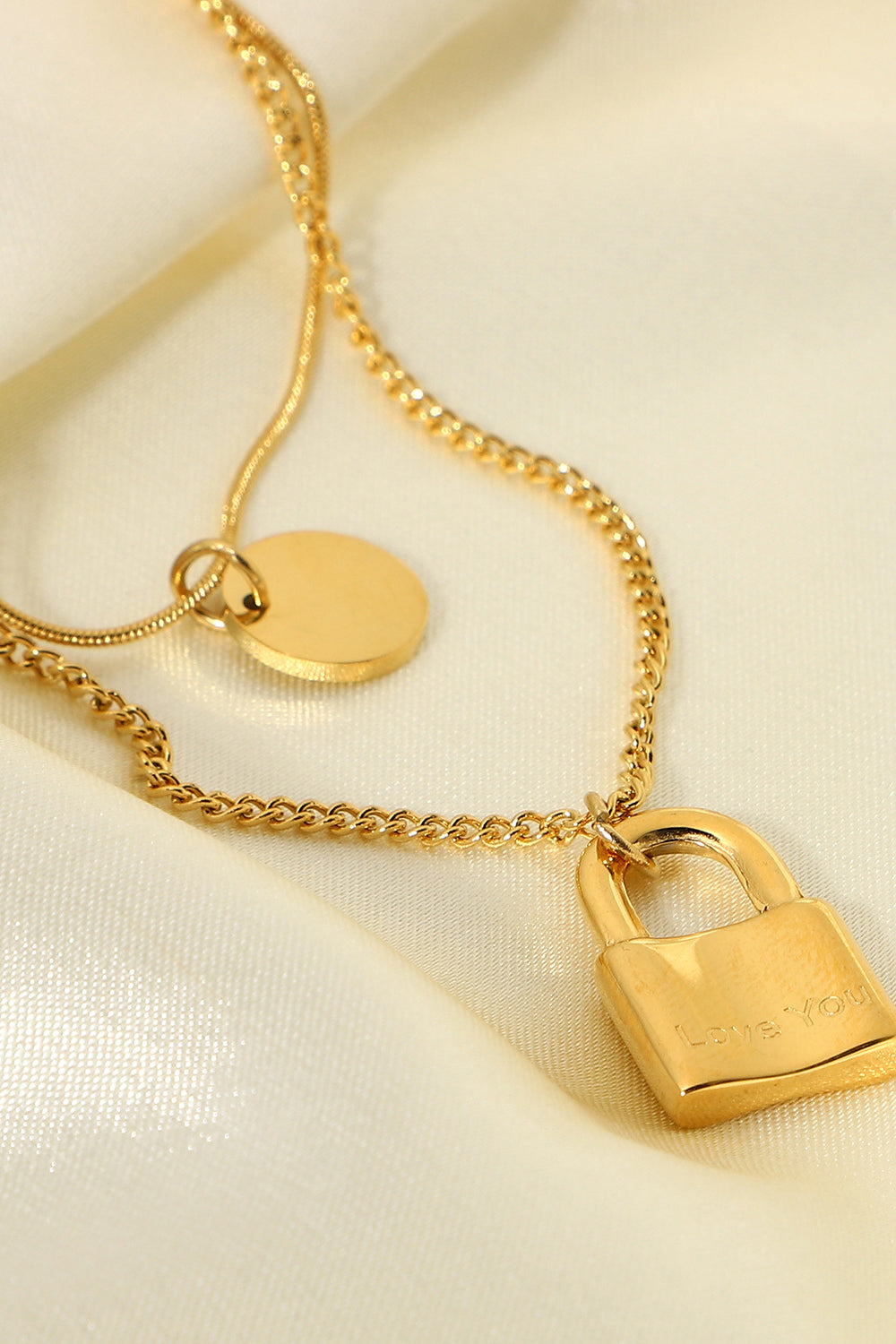 Layered Circle and Lock Pendant Necklace