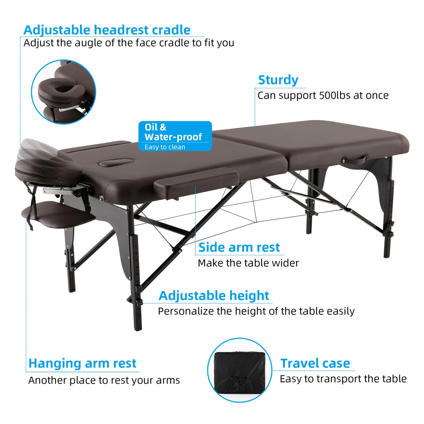 HengMing  Portable Massage Table 29 Inchs Wide PU  Leather