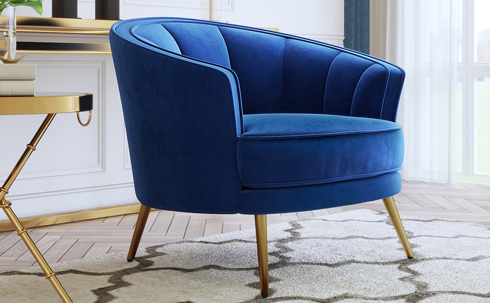 Modern Velvet Accent Barrel Chair Blue
