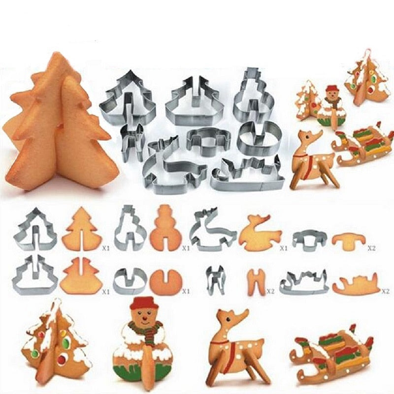 8pcs/set Stainless Steel 3D Christmas Cookie Cutters
