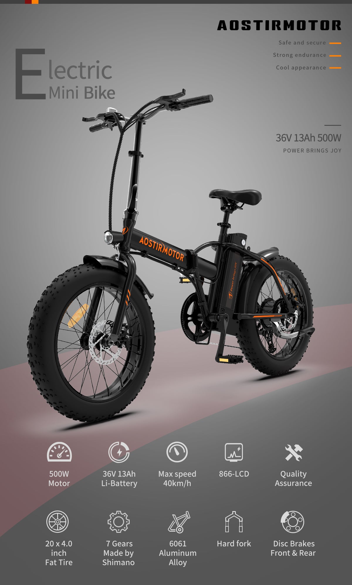 Folding Electric Bike Ebike Bicycle 500W Motor 20" Fat Tire With 36V/13Ah Li-Battery Beach Snow Bicycle  A20