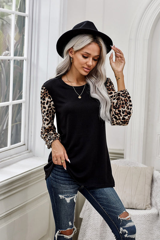 Leopard Long Sleeve Round Neck Top