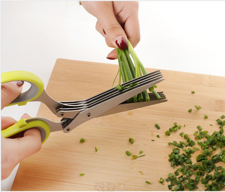 Tainless Steel Multi-function Kitchen Multi-layer Spice Chopped Green Onion Cut Five-layer Scissors