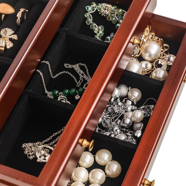 Large Jewelry Organizer Wooden Storage Box 6 Layers Case