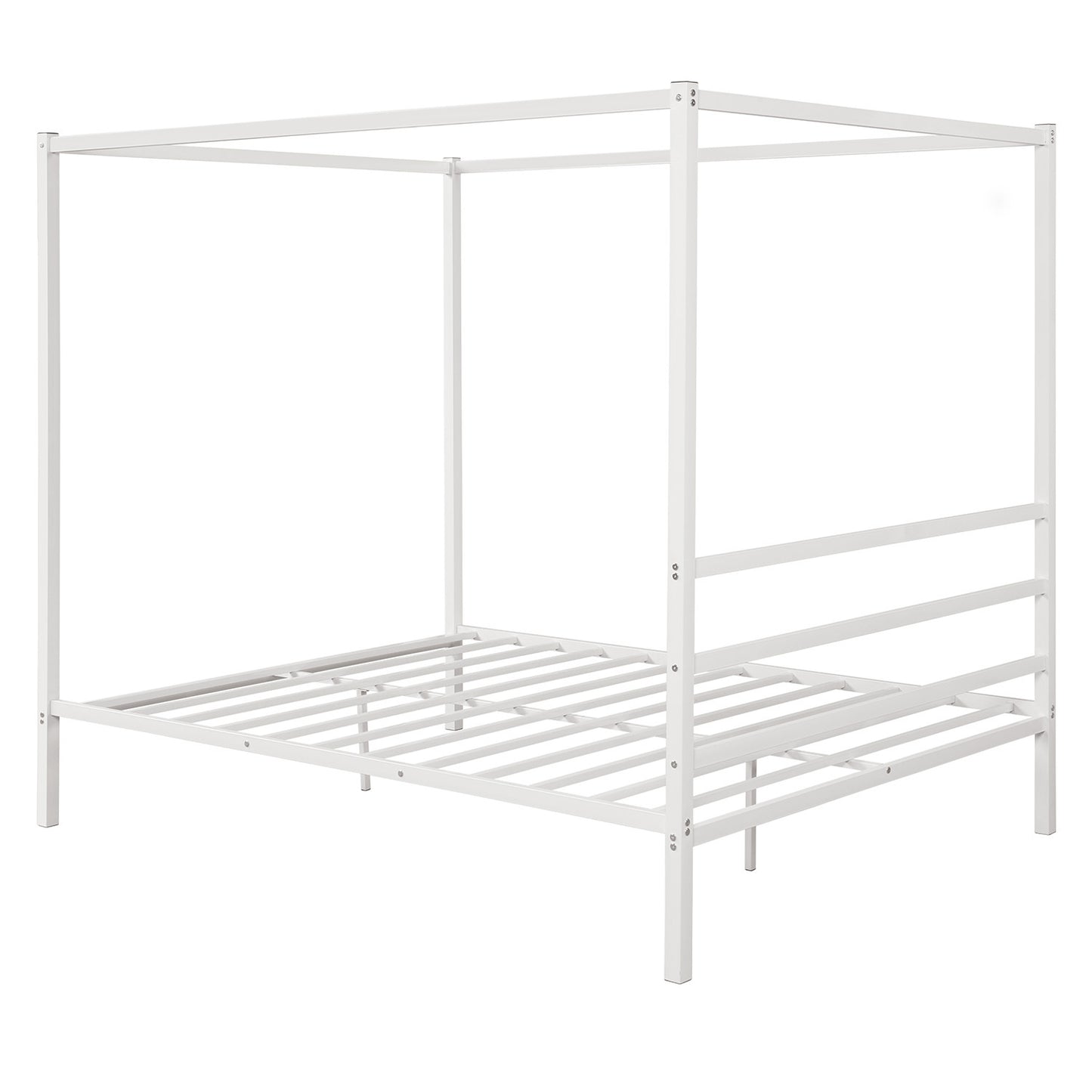 Metal Framed Canopy Platform Bed with Built-in Headboard