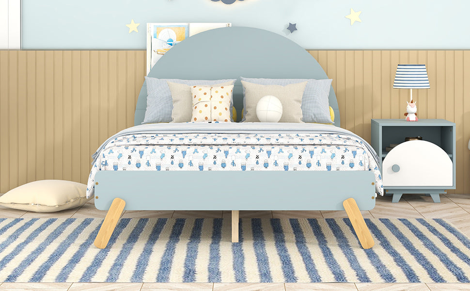 Wooden Cute Platform Bed With Curved Headboard