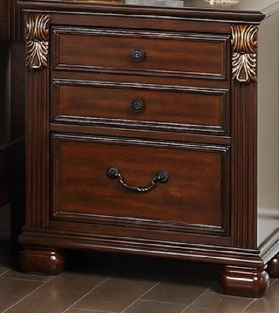 Traditional Look Unique Wooden Nightstand Drawers Bed Side Table Cherry