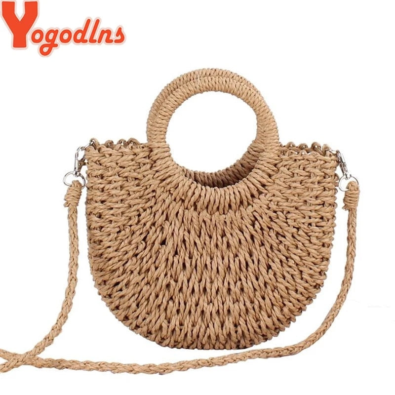 Yogodlns Handmade Half-Round Rattan Bag