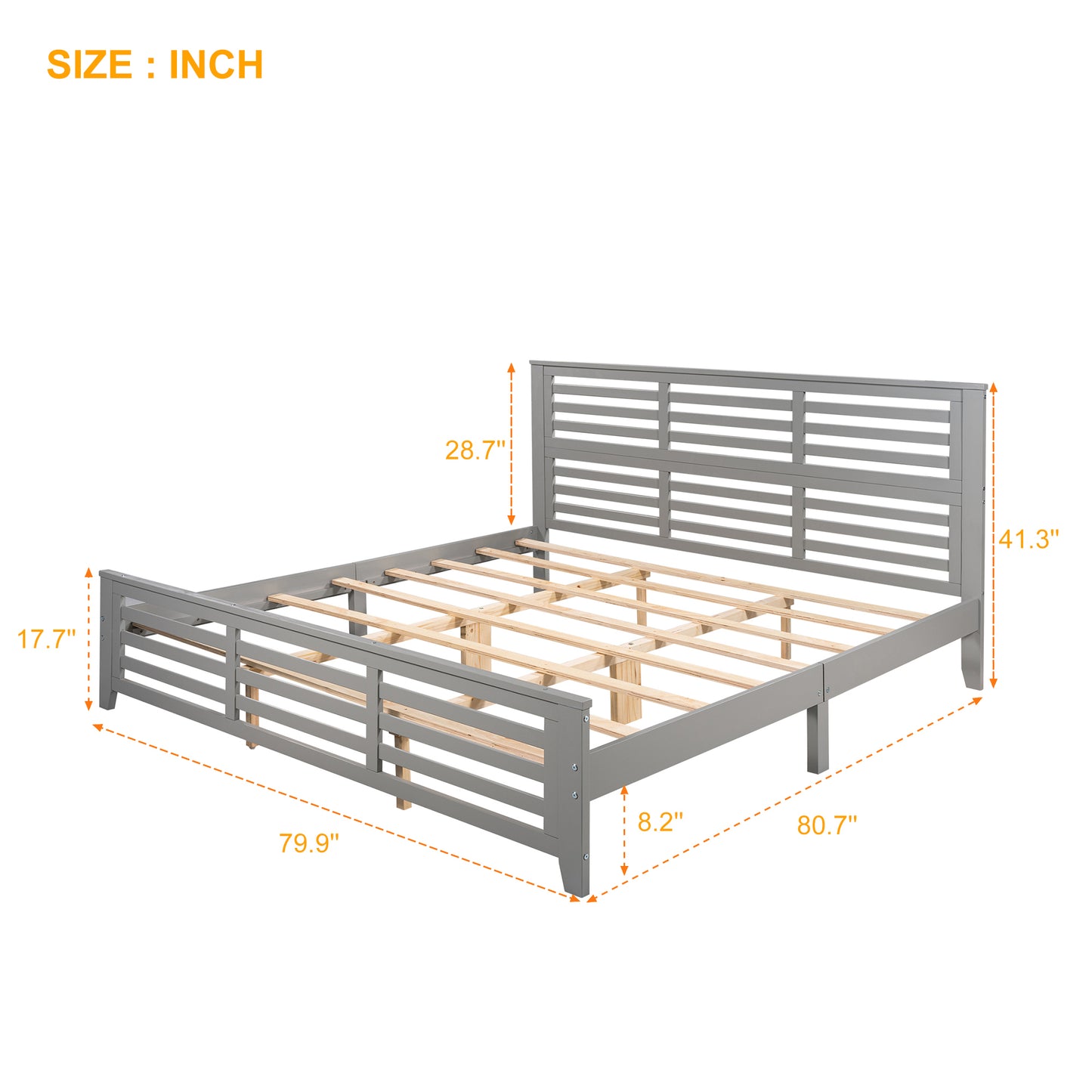 Platform bed with horizontal strip hollow shape, King size, gray （New）