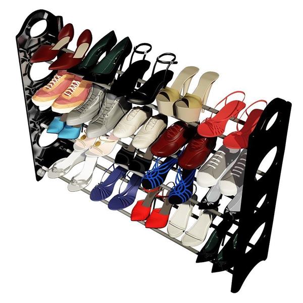 Concise Integration 4 Layers 20 Pairs Shoe Rack Black & White