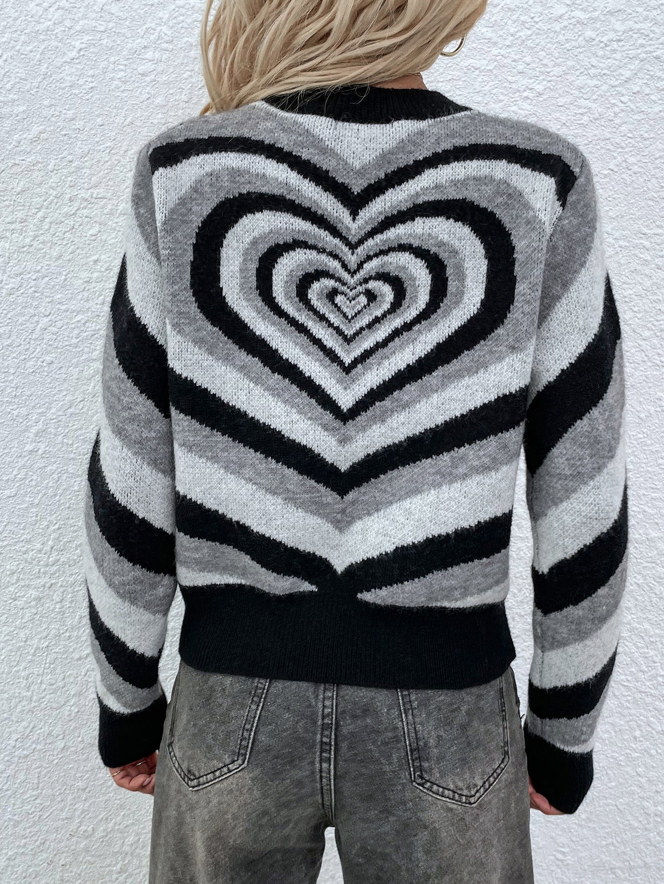 Heart Print Cropped Sweater
