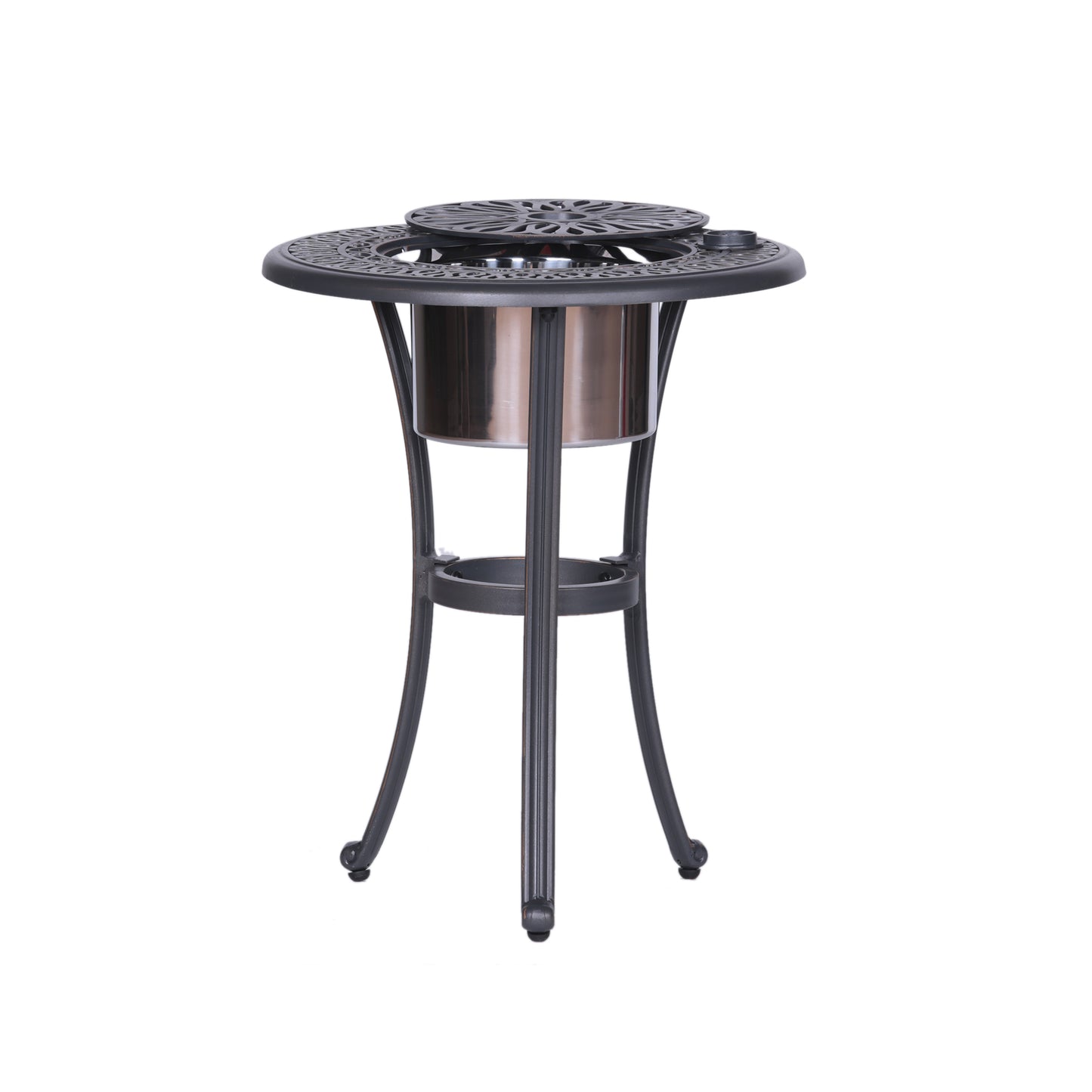 Outdoor Patio Aluminum Round Bistro Table/Side Table with Ice Bucket