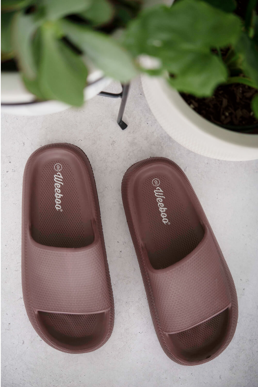 WeeBoo Go All Out Slide-On Sandals in Brown