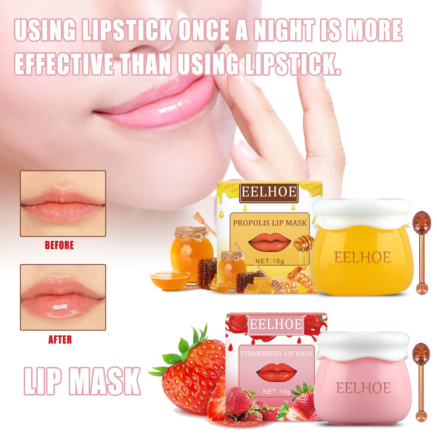 Strawberry Honey Lip Mask With Lip Brush Moisturizing