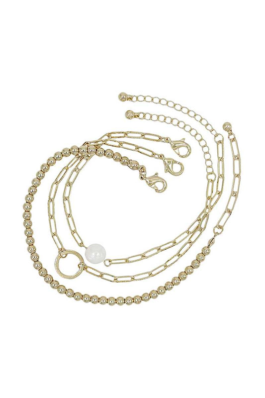 Belle Belli Metal Chain Pearl Bracelet 3 Pc Set