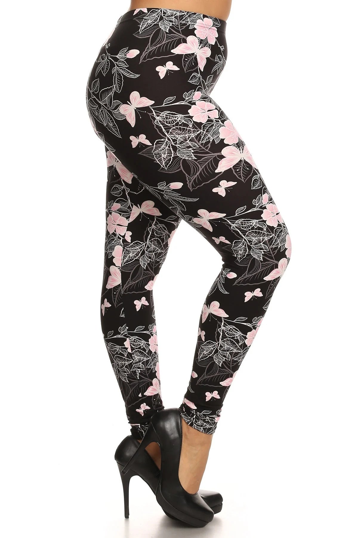 Soft Peach Skin Fabric Butterfly Graphic Printed Knit Legging