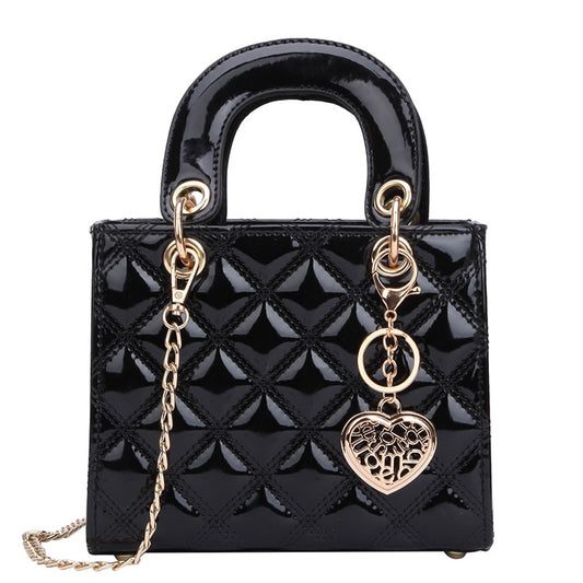 High Quality Patent Leather Lingge Chain Shoulder Bag