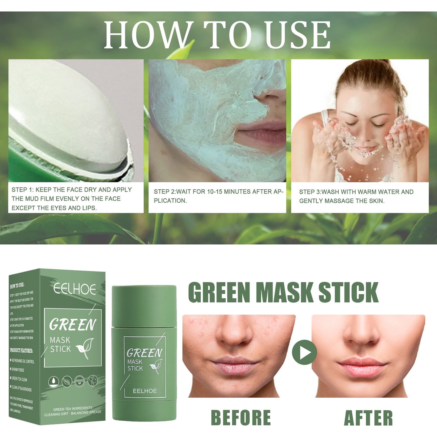 EELHOE Green Tea Solid Mask Deep Cleansing and Hydrating Mask