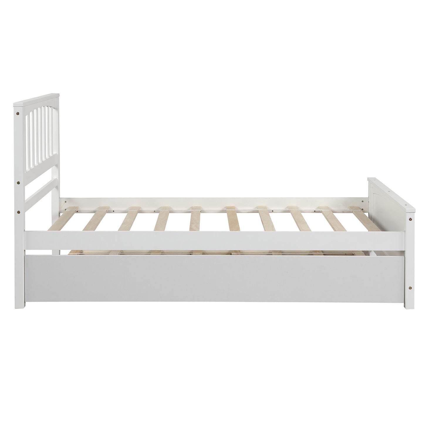 Twin size Platform Bed with Trundle, White