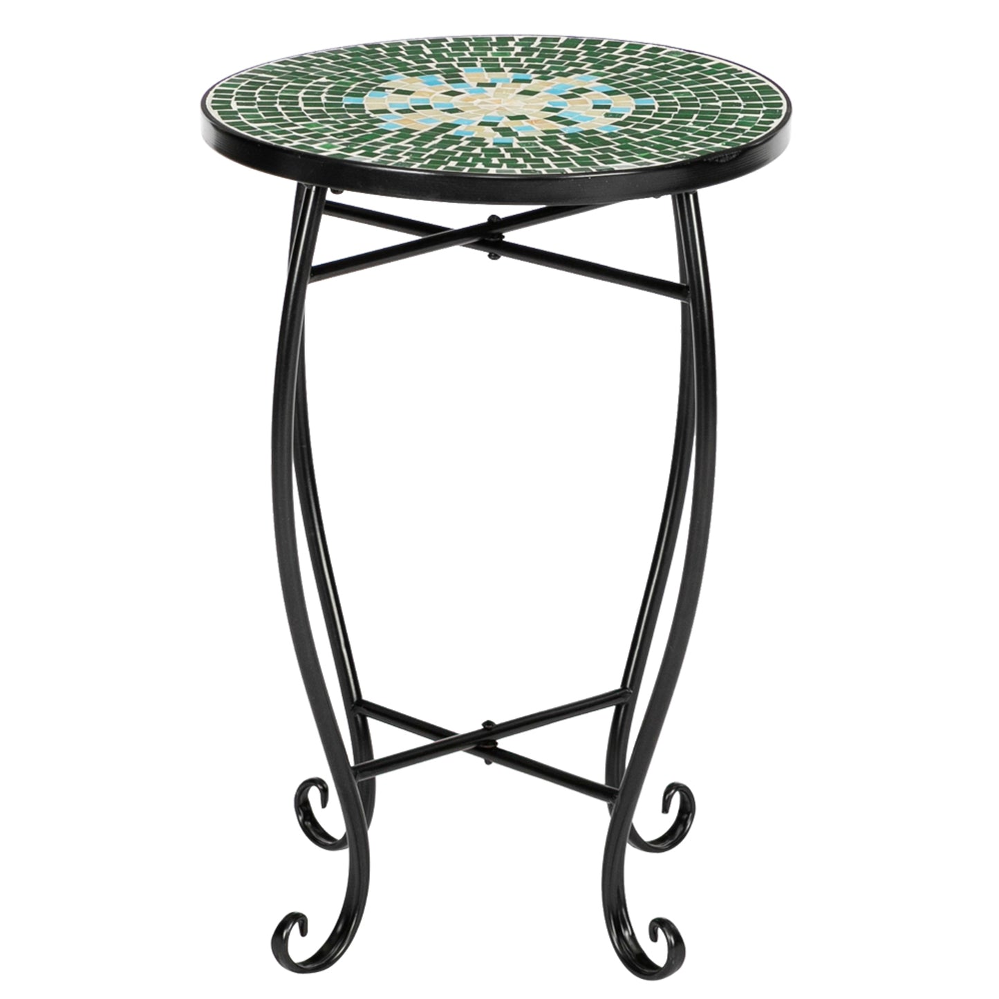 Mosaic Round Terrace Bistro Table With Coloured Glass Green Flowers Mosaic