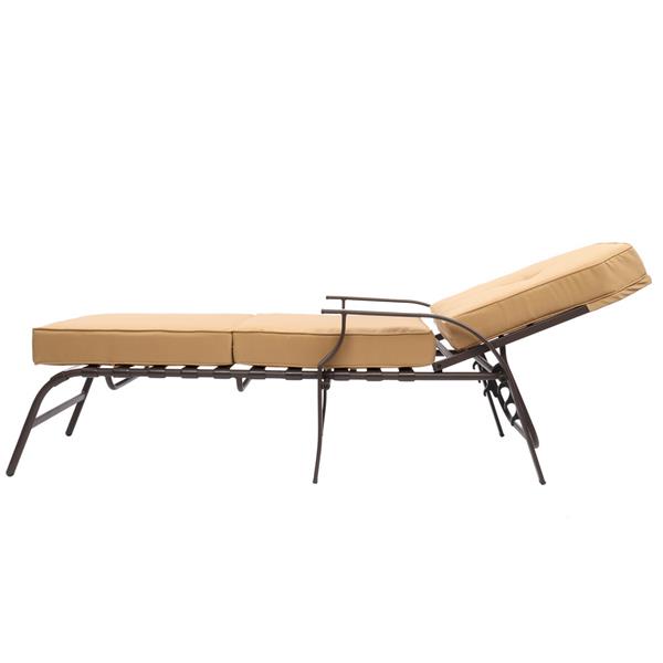 Adjustable Outdoor Steel Patio Chaise Lounge Chair with 5 Positions, UV-Resistant Cushions Beige