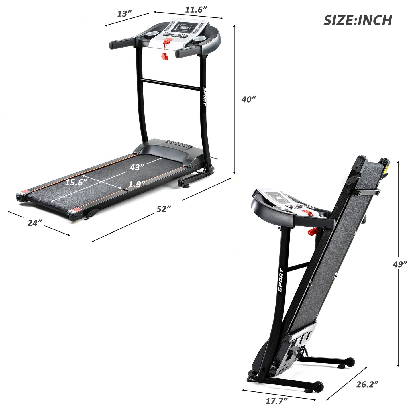 Folding Treadmill with Safety Lock, LCD Monitor, Indoor Activity