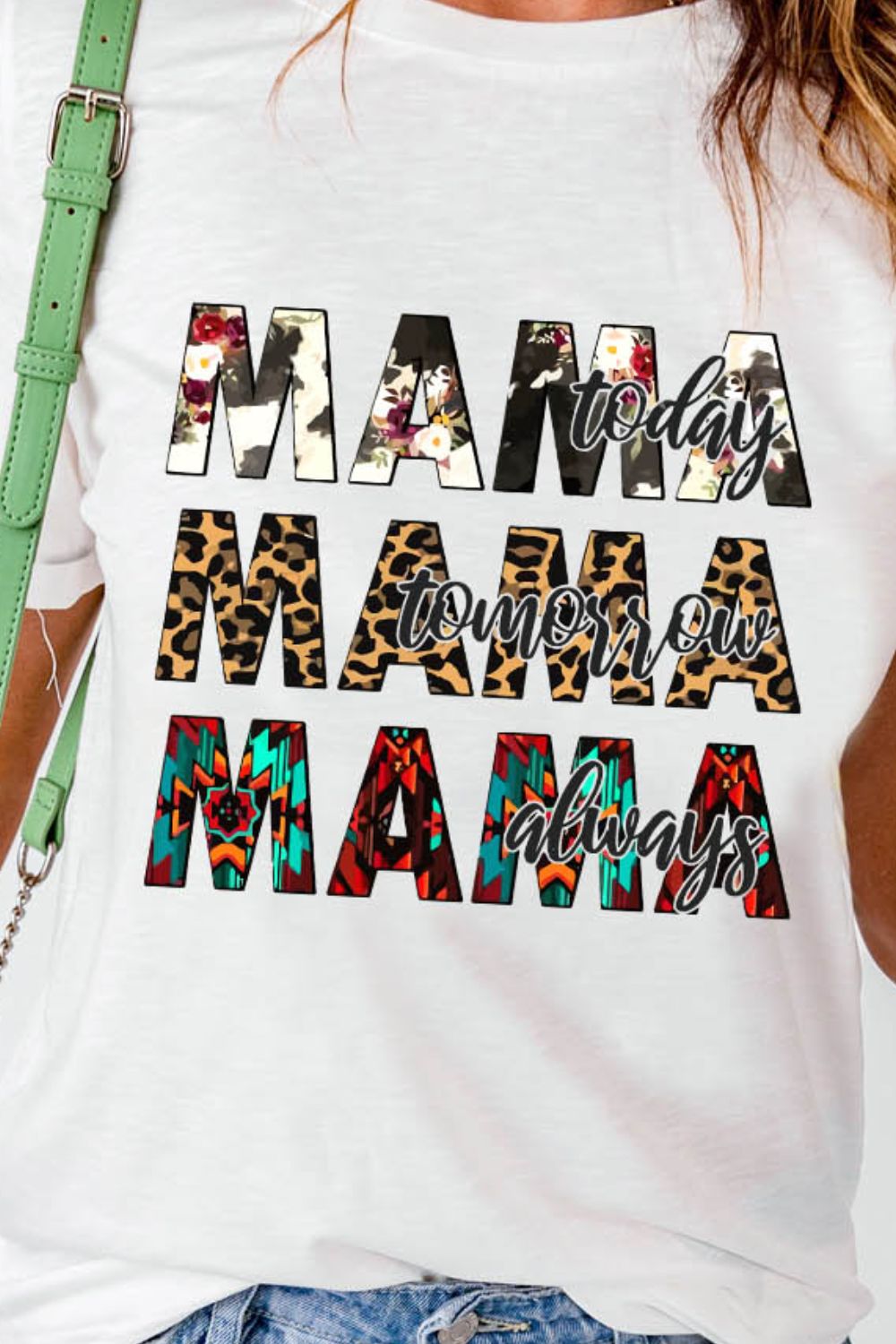 MAMA Graphic Cuffed Round Neck Tee Shirt